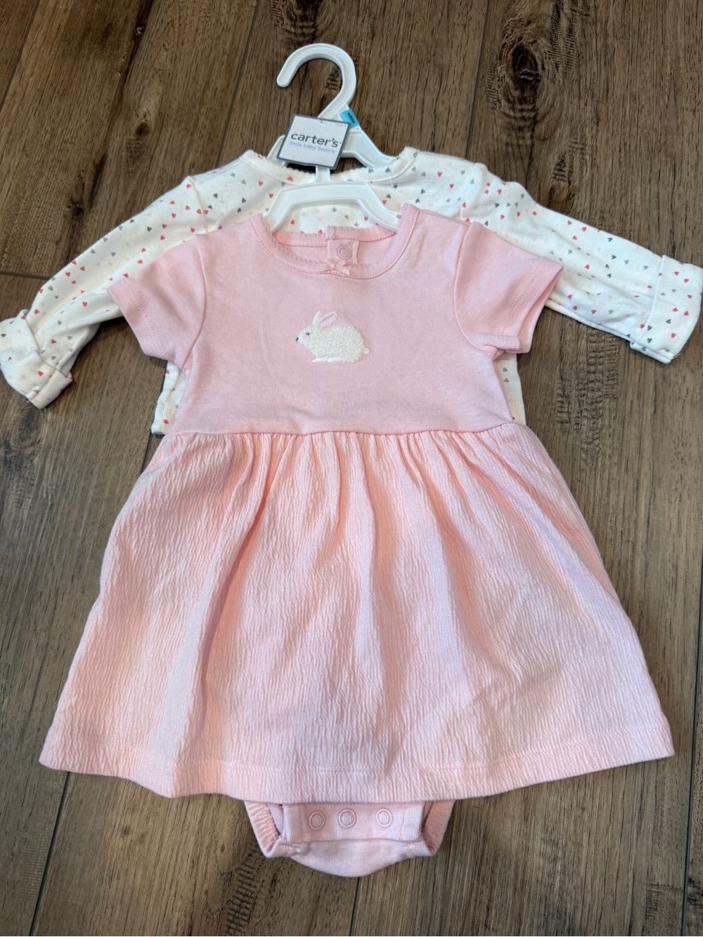 NWT Carter's Light Pink Bunny Short-Sleeve Dress and Printed Cardigan Set